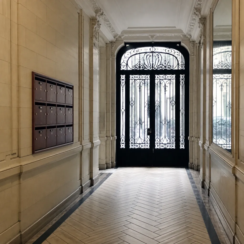 Hall d’entrée d’un immeuble parisien, parties communes d’une copropriété